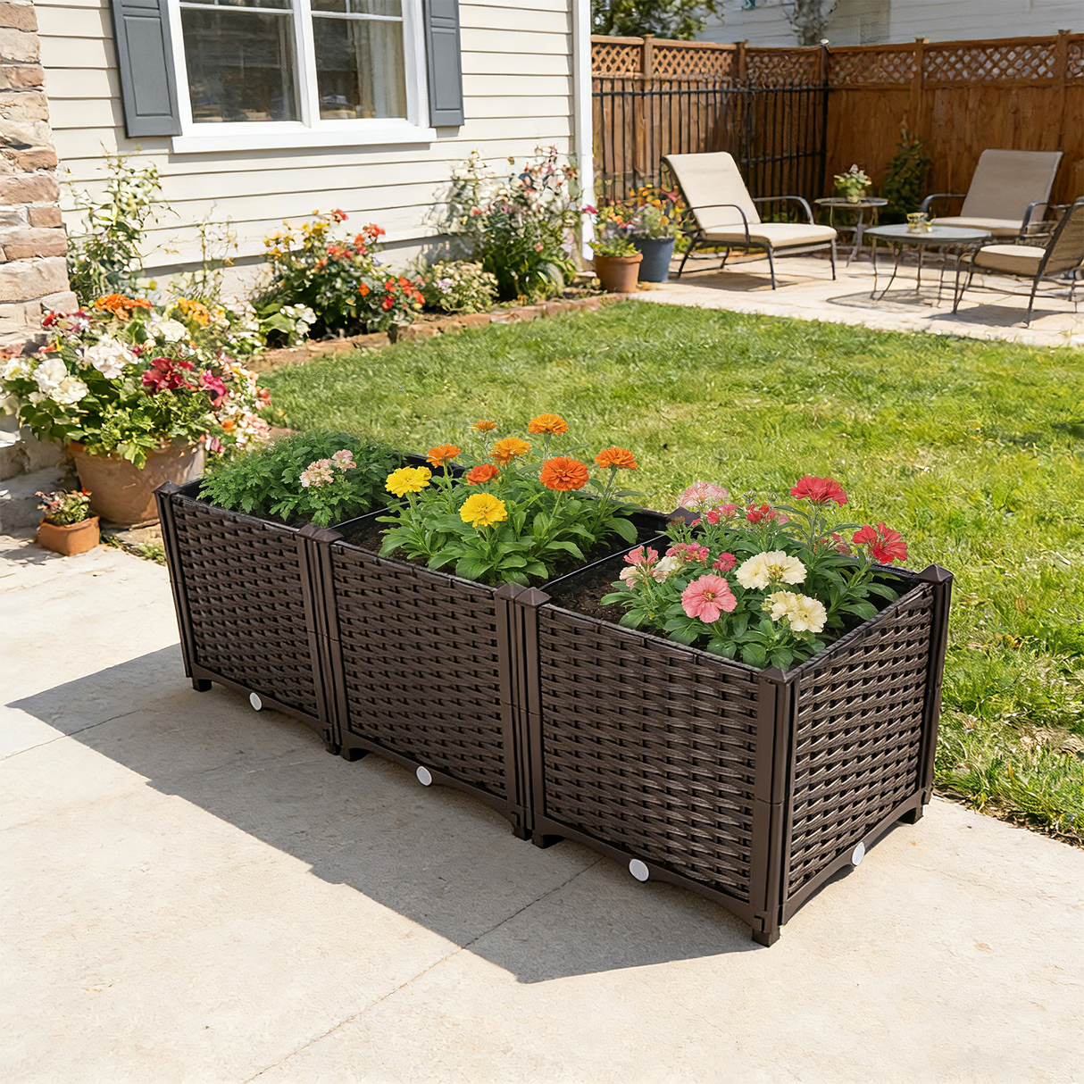 47.2" L X 15.7" D X 14.7" H Deep Raised Garden Bed Plastic Planter Boxes for Vegetables Flowers Herbs and Succulents Self - Watering Raised - Brown - Fab Heavy Parts