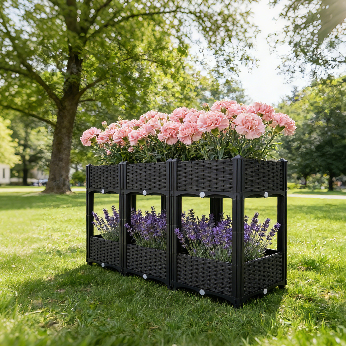 47.2"x15.7"x27.7" Elevated Planter Garden Box with Drainage Plug Raised Beds for Vegetable/Flower/Herb Outdoor Standing Gardening Kit - Black - Fab Heavy Parts
