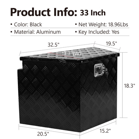 Heavy Duty Diamond Plate Aluminum Trailer Tongue Box with Seal Lock & Keys Black 32.5"x20.5"x18.3"