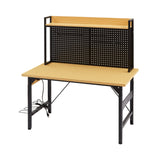 48'' Adjustable Wooden Workbench with Pegboard and Wheels with AC/USB Outlet Hooks Shelf Heavy Duty 1600 lb. Capacity - Fab Heavy Parts