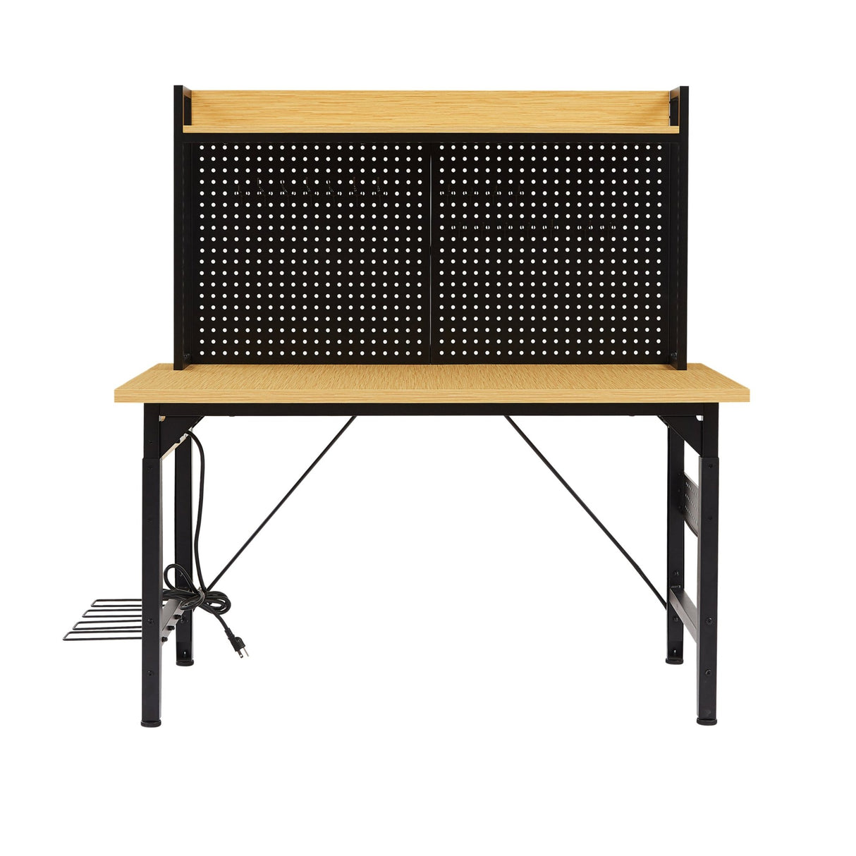 48'' Adjustable Wooden Workbench with Pegboard and Wheels with AC/USB Outlet Hooks Shelf Heavy Duty 1600 lb. Capacity - Fab Heavy Parts