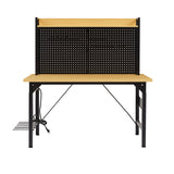48'' Adjustable Wooden Workbench with Pegboard and Wheels with AC/USB Outlet Hooks Shelf Heavy Duty 1600 lb. Capacity - Fab Heavy Parts