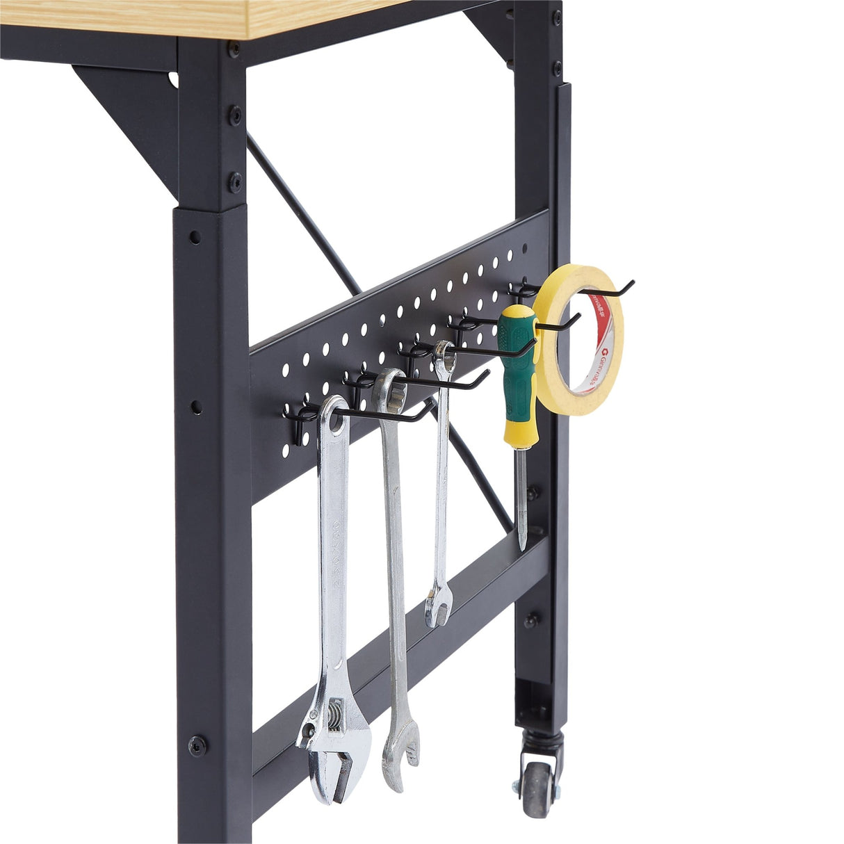 48'' Adjustable Wooden Workbench with Pegboard and Wheels with AC/USB Outlet Hooks Shelf Heavy Duty 1600 lb. Capacity - Fab Heavy Parts