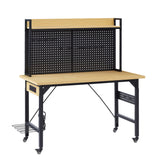 48'' Adjustable Wooden Workbench with Pegboard and Wheels with AC/USB Outlet Hooks Shelf Heavy Duty 1600 lb. Capacity - Fab Heavy Parts