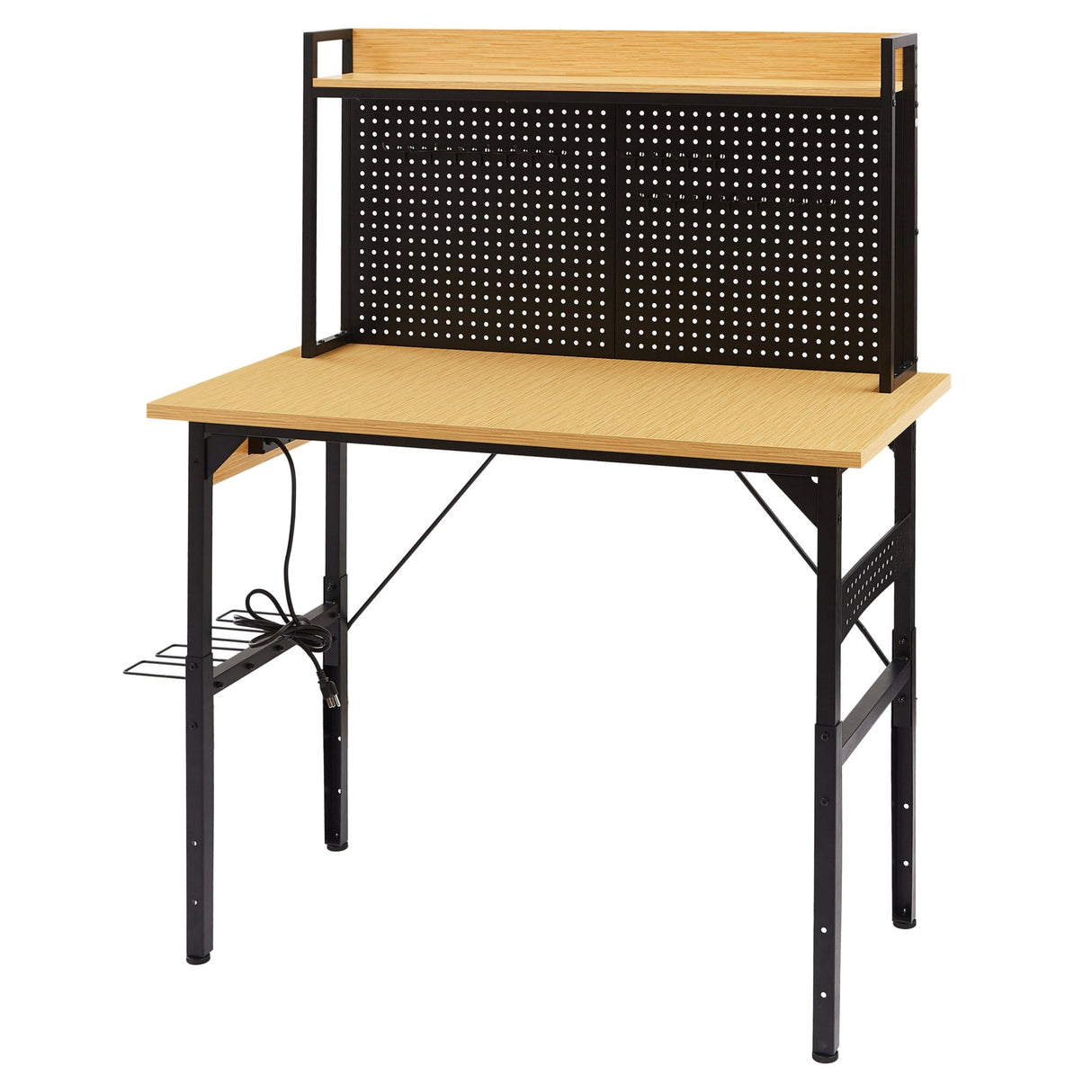 48'' Adjustable Wooden Workbench with Pegboard and Wheels with AC/USB Outlet Hooks Shelf Heavy Duty 1600 lb. Capacity - Fab Heavy Parts