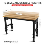 48 "Adjustable Workbench with Power Outlet Heavy Duty Load Capacity Hardwood - Fab Heavy Parts