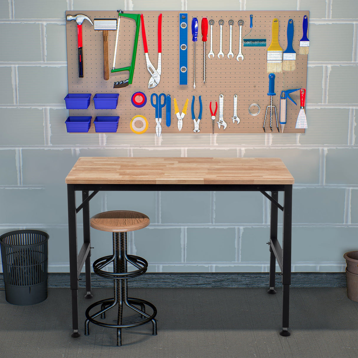 48' Heavy - Duty Adjustable Workbench Wood W/Rubber Pads 2000 Lbs Capacity - Fab Heavy Parts