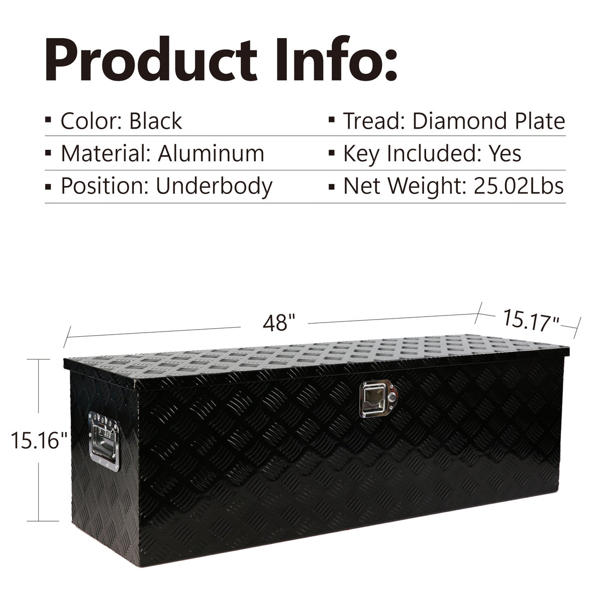 48 Inch Truck Box Heavy Duty Aluminum Stripes Plated Tool Long Box with Lock and Key 48"×15.2"×15.2" - Fab Heavy Parts