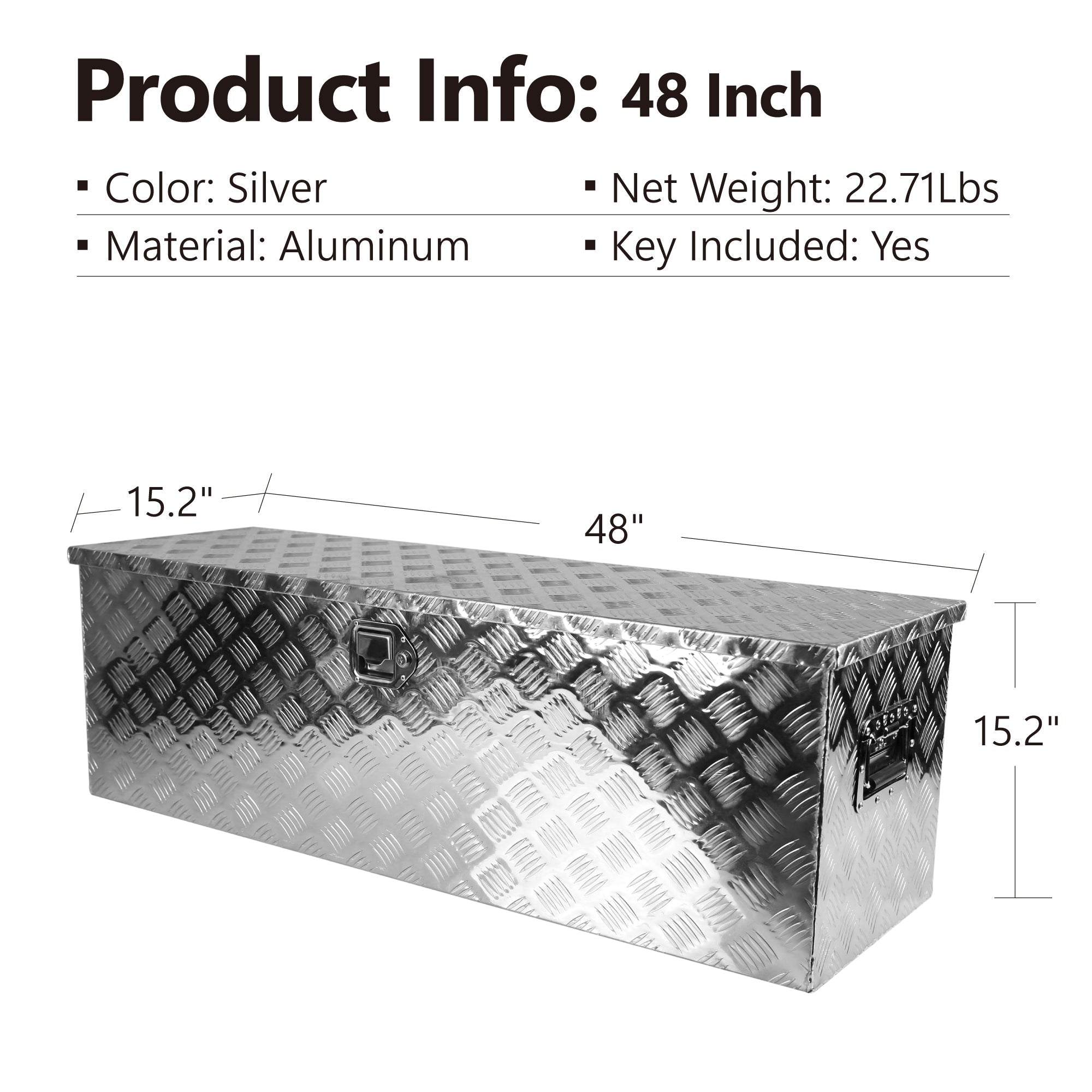 48 Inch Truck Box Heavy Duty Silver Aluminum Stripes Plated Long Tool Box Waterproof with Lock and Key 48