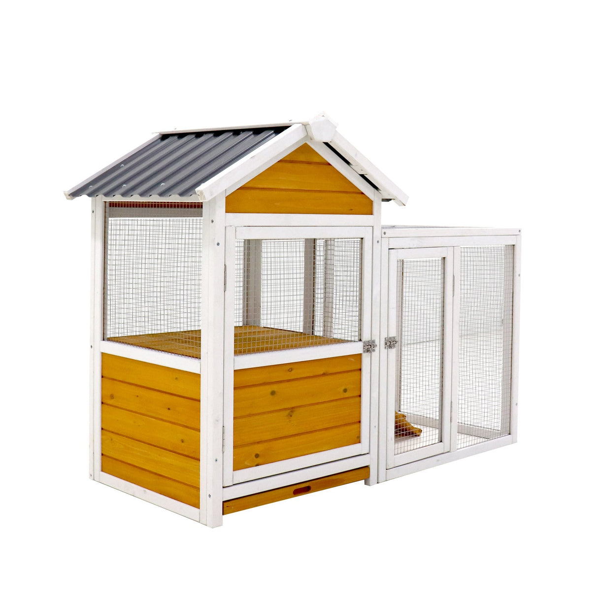 48" Large Wooden Chicken Coop with Nest Box Waterproof PVC Board - Yellow Brown - Fab Heavy Parts