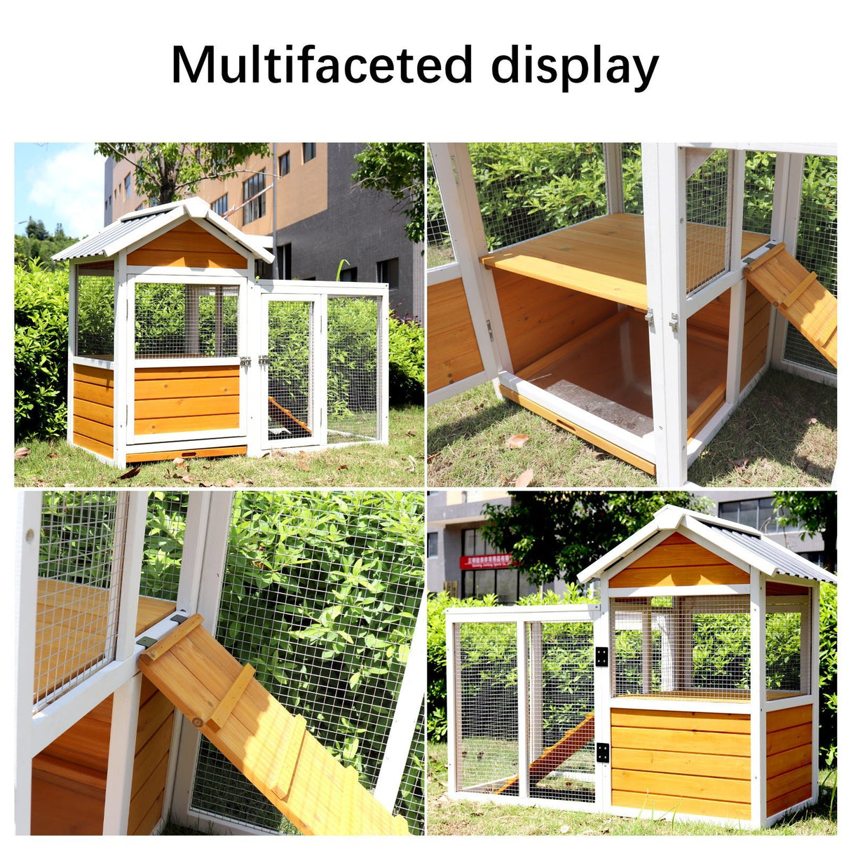 48" Large Wooden Chicken Coop with Nest Box Waterproof PVC Board - Yellow Brown - Fab Heavy Parts
