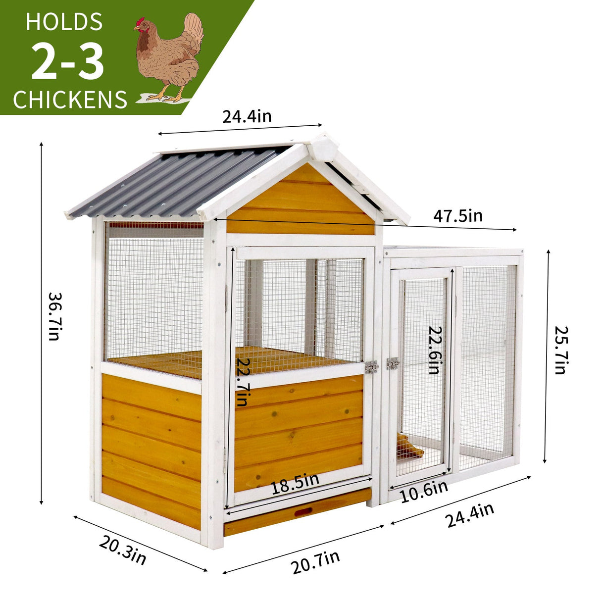 48" Large Wooden Chicken Coop with Nest Box Waterproof PVC Board - Yellow Brown - Fab Heavy Parts