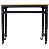 48' Wide Rolling Workbench Adjustable Height Metal with Rubber Wood Top - Fab Heavy Parts