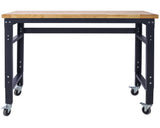 48' Wide Rolling Workbench Adjustable Height Metal with Rubber Wood Top - Fab Heavy Parts