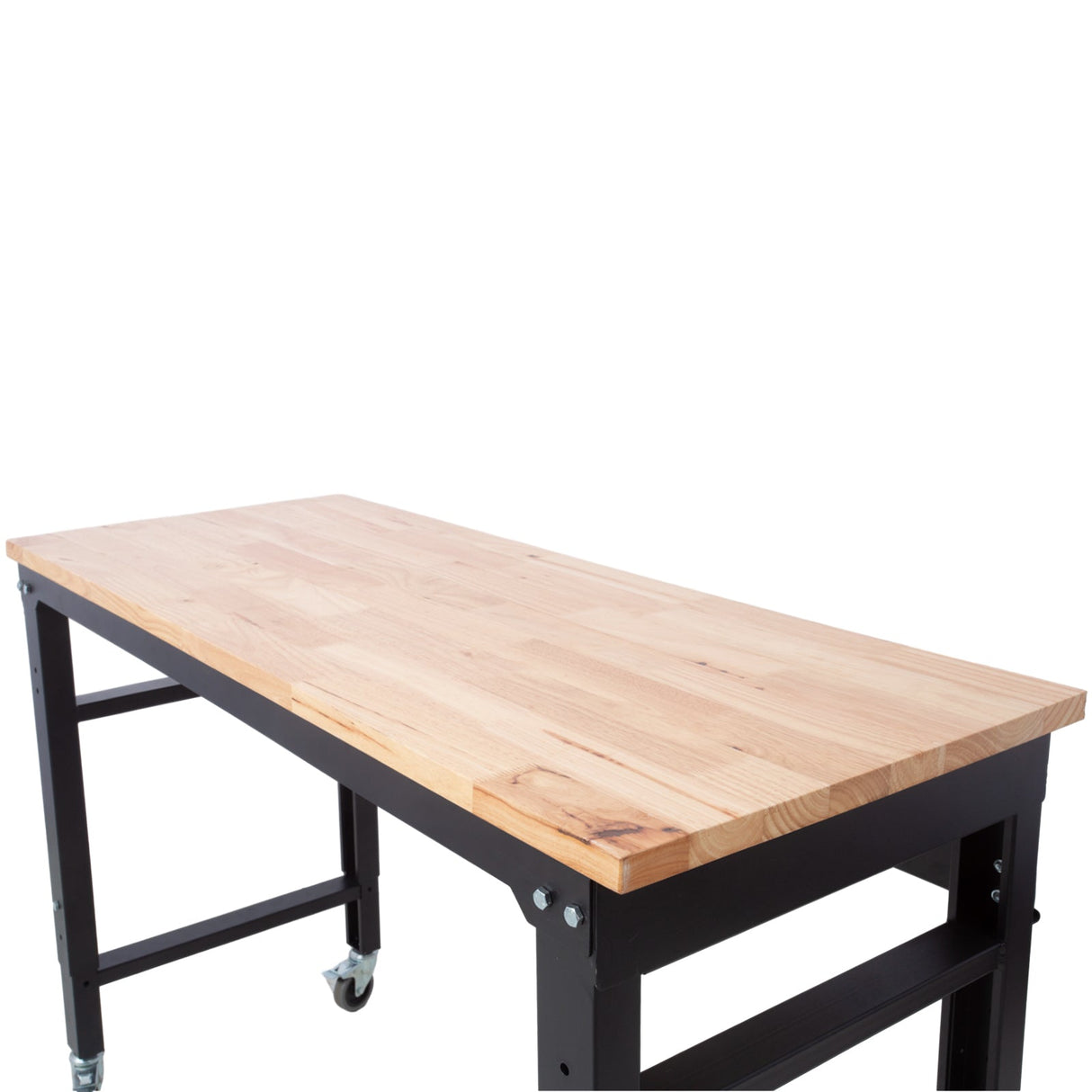 48' Wide Rolling Workbench Adjustable Height Metal with Rubber Wood Top - Fab Heavy Parts