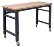 48' Wide Rolling Workbench Adjustable Height Metal with Rubber Wood Top - Fab Heavy Parts