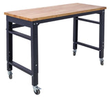 48' Wide Rolling Workbench Adjustable Height Metal with Rubber Wood Top - Fab Heavy Parts