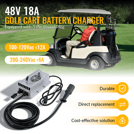 48V 18A Golf Cart Battery Charger with 3 - Pin Round Plug for Lead - Acid Batteries Fits for Club Car - Fab Heavy Parts