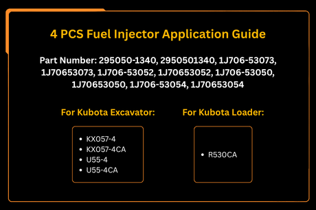 4 Uds inyector de combustible 295050-1340 1J706-53073 1J706-53050 se adapta a Kubota KX057-4 U55-4CA U55-4 R530 R530CA