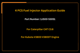 Inyector de combustible de 4 piezas 1J500-53051 apto para motor Caterpillar CAT C3.8 Kubota V3800 V3800T
