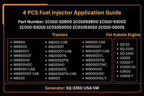 4 Uds inyector de combustible 1C010-53900 1C010-53001 para motor Kubota V3300 V3600 SQ-33 SQ-3330 SQ-3350