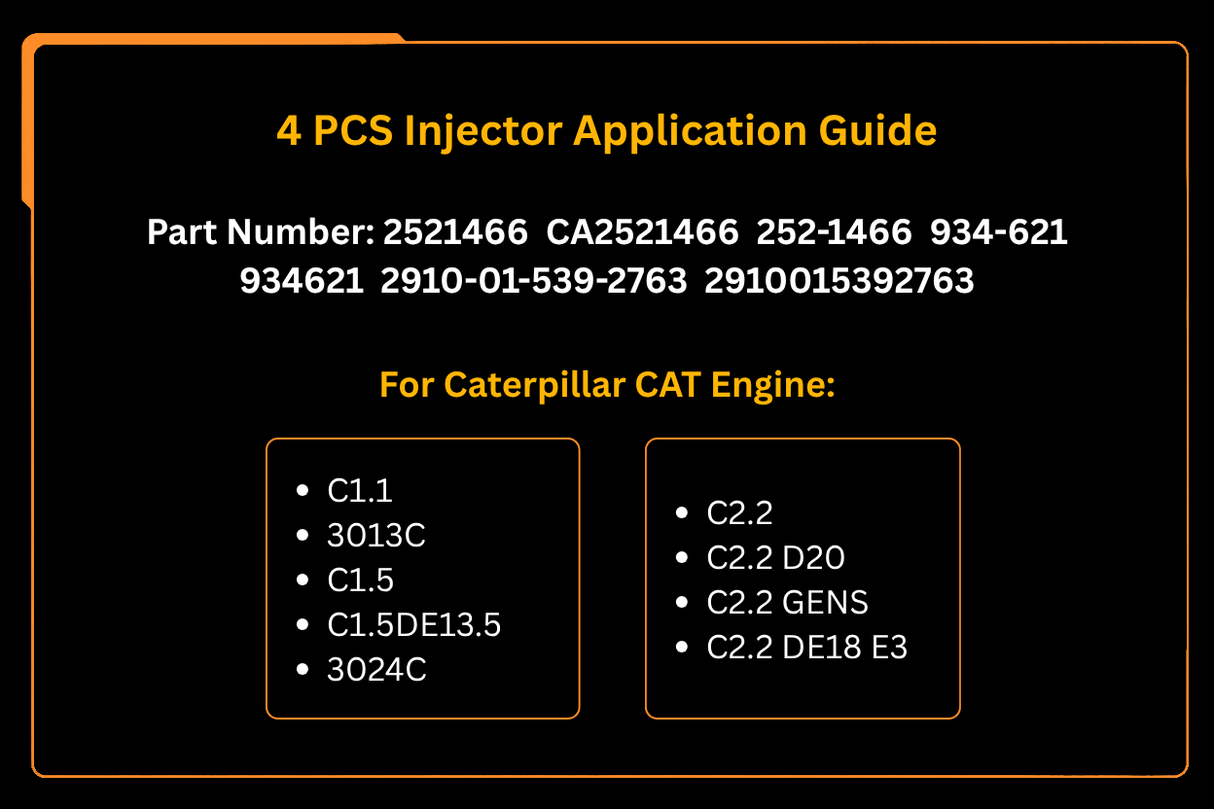Inyector de 4 Uds 252-1466 2521466 compatible con Caterpillar CAT Engne 3013C C1.1 C1.5 3024C C2.2