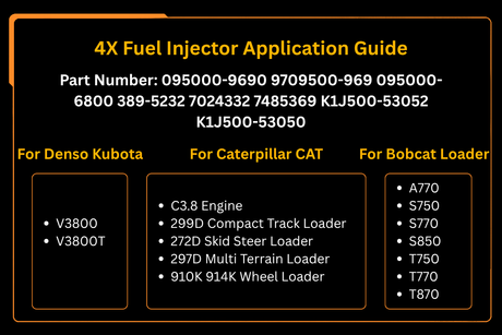 4X Iniettore di carburante 1J500-53050 Adatto per motore Kubota V3800 M100 M8560 Caricatore SVL90-2