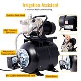 1.6HP Shallow Well Pump with Pressure Tank Garden Water Pump Irrigation Pump Automatic Stainless Steel Head