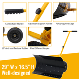Snow Shovel with Wheels Cushioned Adjustable Angle Handle 29" Blade 10" Wheels--Yellow