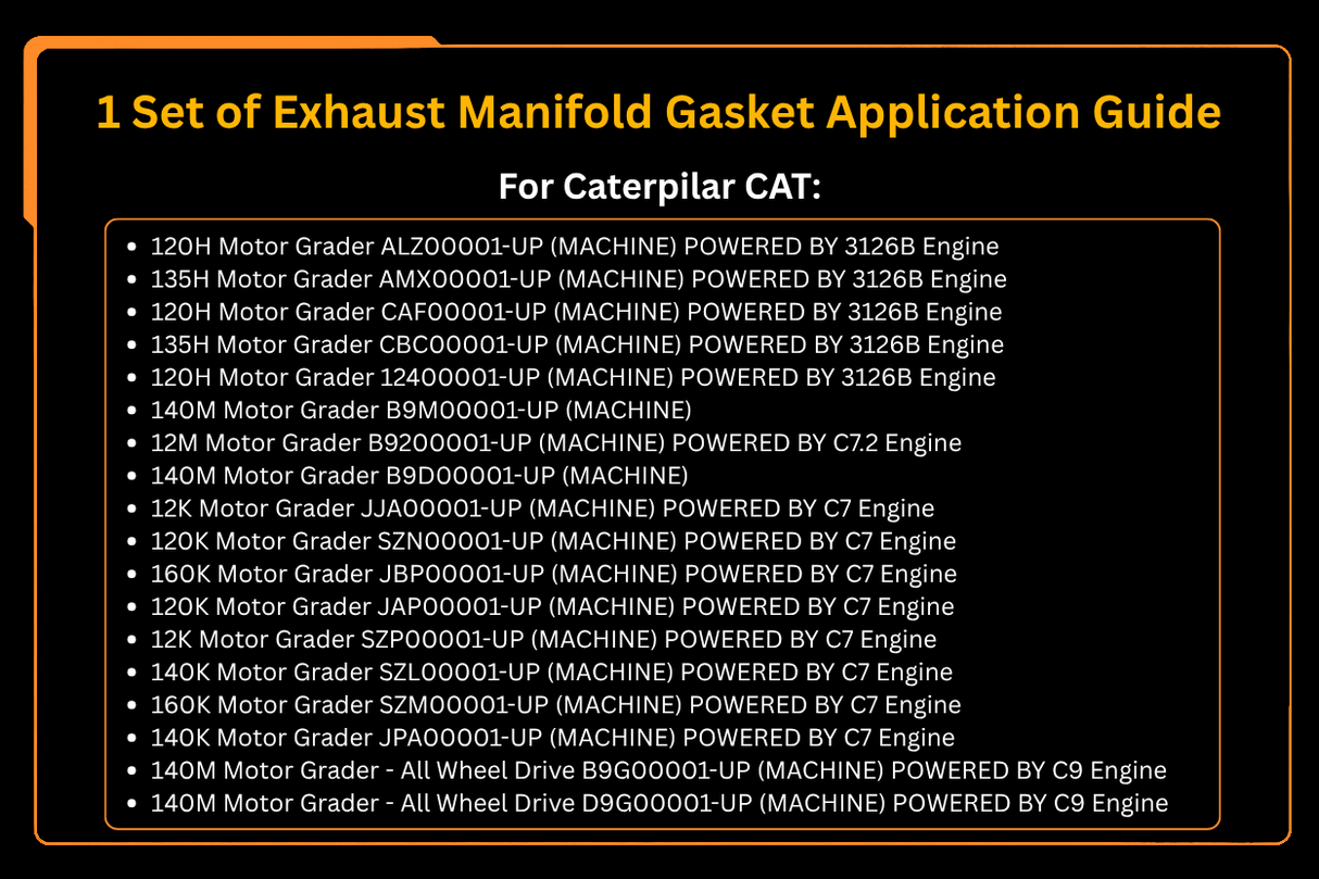 1 jeu de joints de collecteur d'échappement CA2721956 272-1956 2721956, convient pour moteur Caterpillar C7