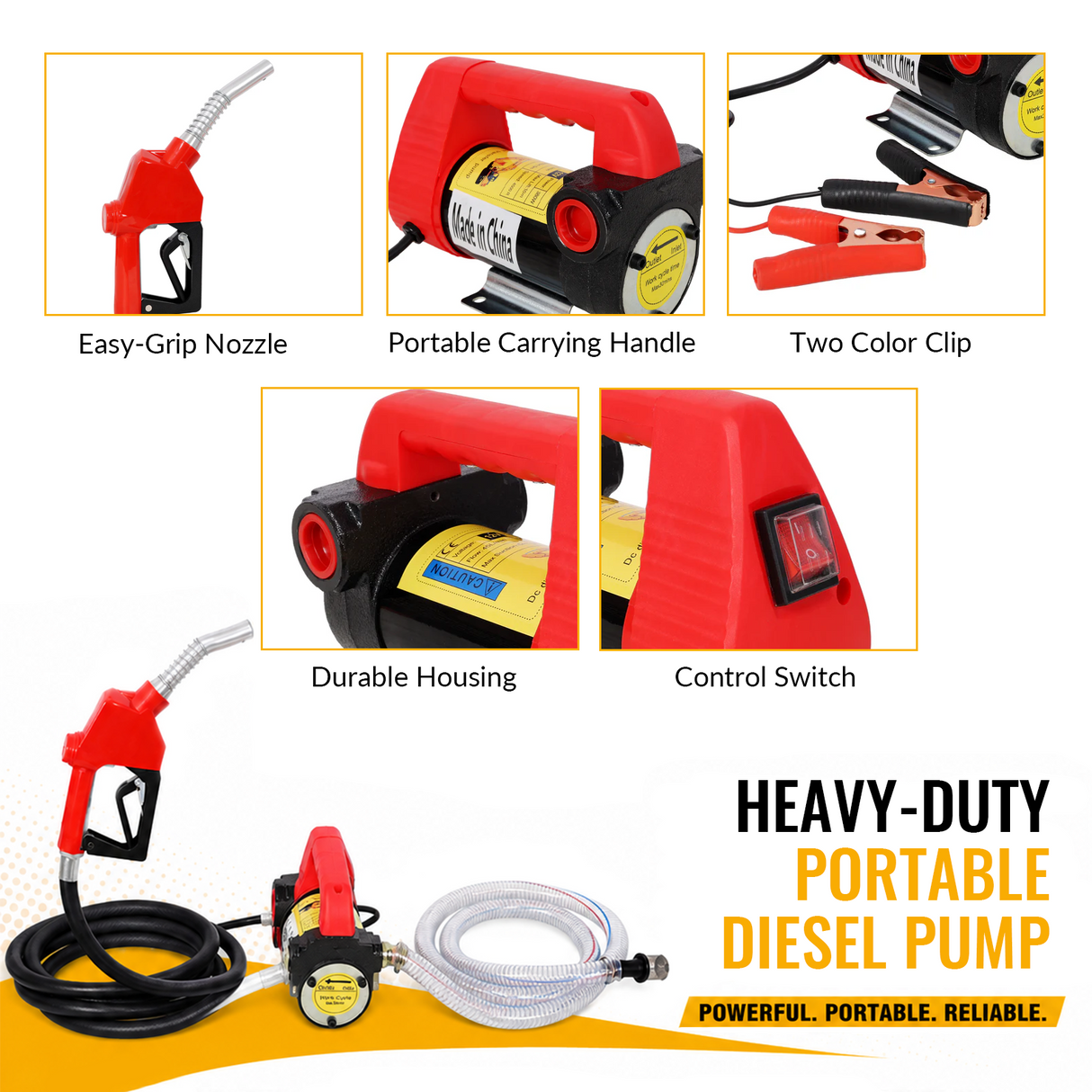 12V DC Portable Self-Priming Diesel Transfer Pump Electric Fuel Extractor with Auto Shut-off Nozzle & Hose Suitable for Diesel Kerosene Machinery Transformer Oil