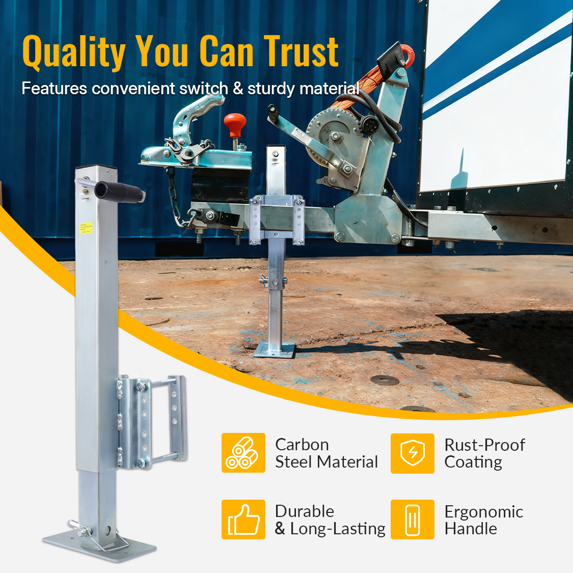 Heavy Duty Trailer Jack Fixed Mount w/ Drop Leg 28.6 in. Lift Max Load 2,500 Lbs