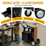 Heavy Duty 2-Tier 4 Drawers Rolling Welding Cart Portable Welder Storage Trolley with Wheels for MIG TIG ARC Welder Plasma Cutter and Welding Accessories