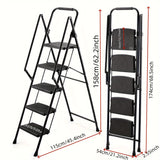5-Step Ladder Folding Stool with Anti Slip Wide Pedals 300 Lbs Capacity Portable Steel--Black