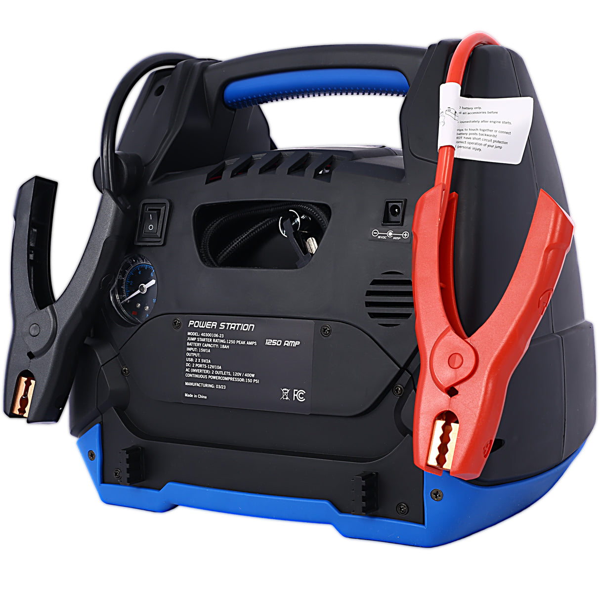 Rechargeable Jump Starter 1800 Amps with Air Compressor 12V DC USB Power Station