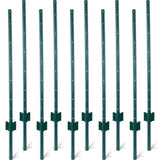 4Feet 10Pack Heavy Duty Metal Fence Post with U - Channel Steel U - Post for Holding Garden Wire Corner Anchor - Green - Fab Heavy Parts