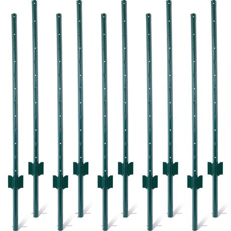 4Feet 10Pack Heavy Duty Metal Fence Post with U - Channel Steel U - Post for Holding Garden Wire Corner Anchor - Green - Fab Heavy Parts