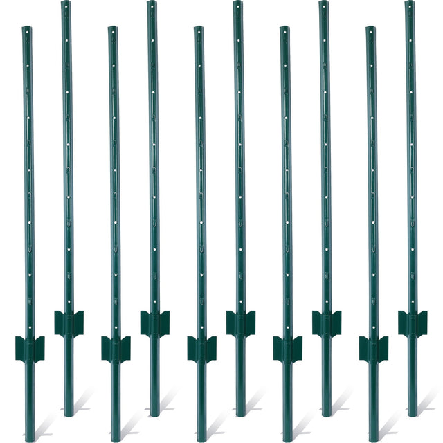 4Feet 10Pack Heavy Duty Metal Fence Post with U - Channel Steel U - Post for Holding Garden Wire Corner Anchor - Green - Fab Heavy Parts