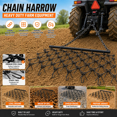 4FT Heavy-Duty Steel Drag Harrow Field Leveling Chain Rake for ATV UTV Compact Utility Tractor - Fab Heavy Parts