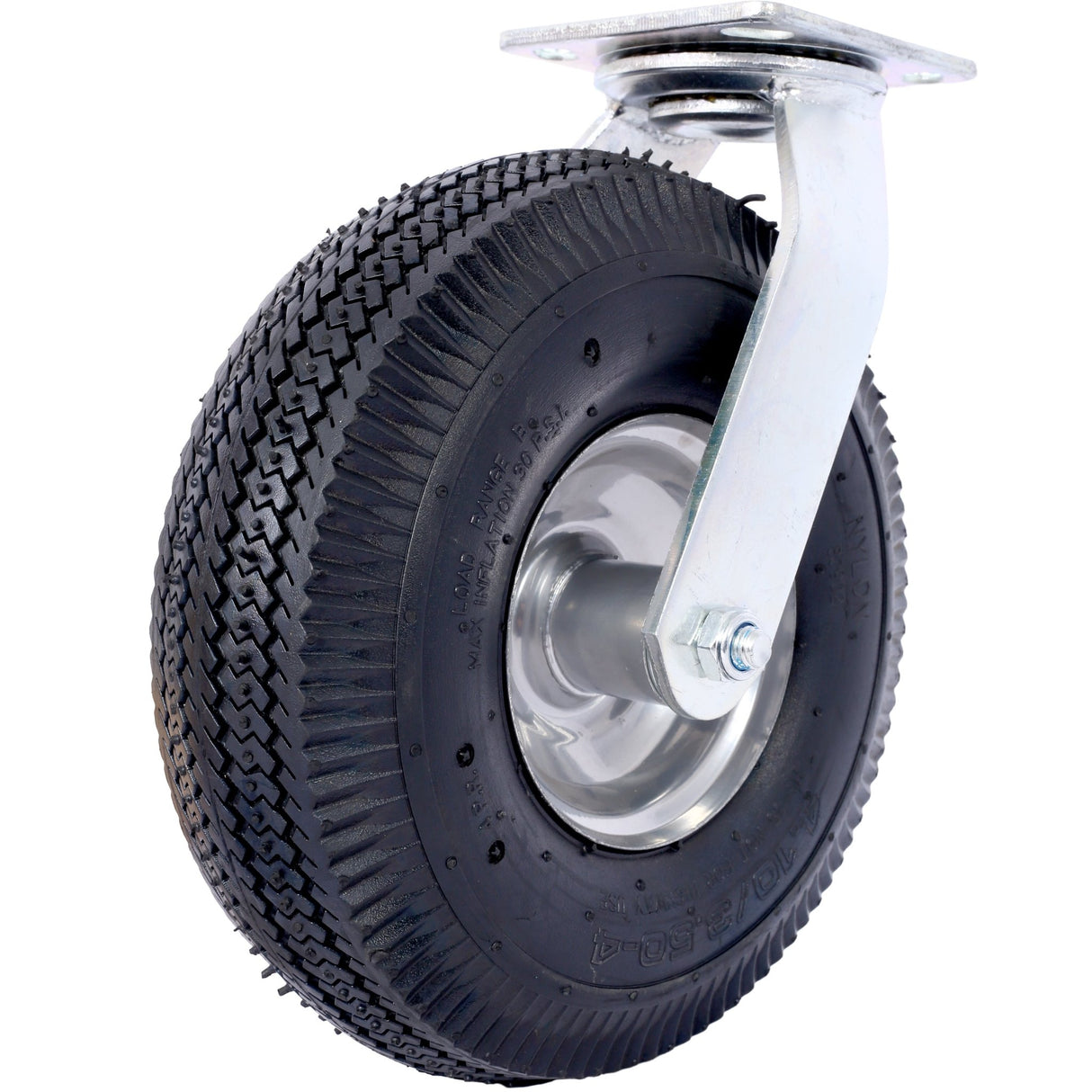 4PCS 10IN Pneumatic Tire(2PCS Swivel +2PCS Rigid) Caster Wheel Swivel Plate Steel Hub with Ball Bearings 5/8 - Inch Bore Centered Axle Black - Fab Heavy Parts