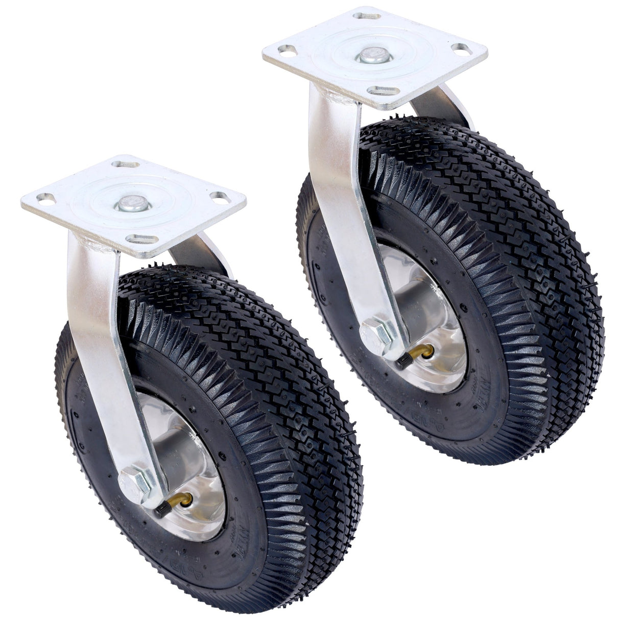 4PCS 10IN Pneumatic Tire(2PCS Swivel +2PCS Rigid) Caster Wheel Swivel Plate Steel Hub with Ball Bearings 5/8 - Inch Bore Centered Axle Black - Fab Heavy Parts
