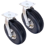 4PCS 10IN Pneumatic Tire(2PCS Swivel +2PCS Rigid) Caster Wheel Swivel Plate Steel Hub with Ball Bearings 5/8 - Inch Bore Centered Axle Black - Fab Heavy Parts