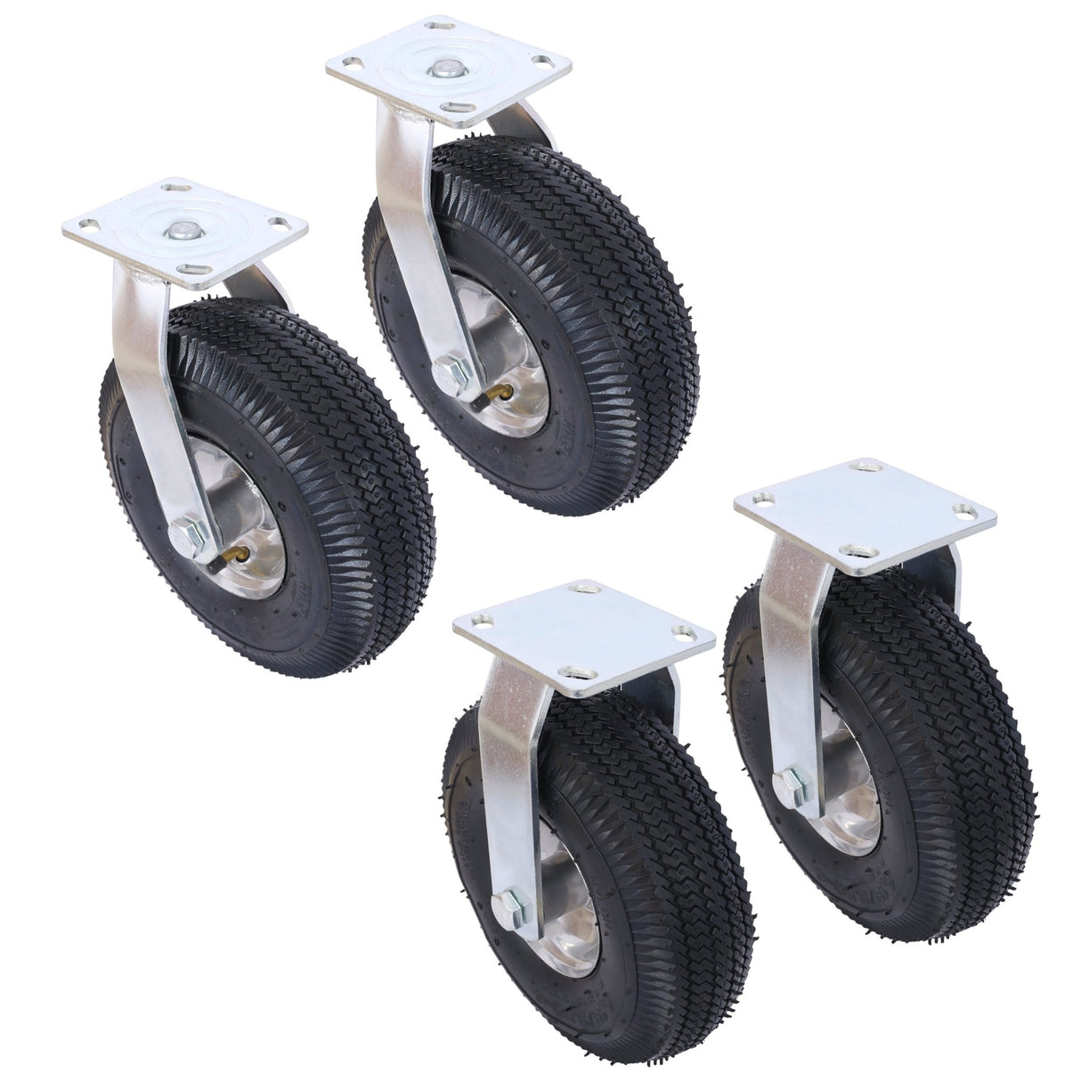 4PCS 10IN Pneumatic Tire(2PCS Swivel +2PCS Rigid) Caster Wheel Swivel Plate Steel Hub with Ball Bearings 5/8 - Inch Bore Centered Axle Black - Fab Heavy Parts