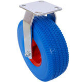 4PCS 10IN X - Large Flat Free Caster Wheel (2PCS Swivel+2PCS Rigid) Swivel Plate Steel Hub with Ball Bearings 5/8 - Inch Bore Centered Axle Blue - Fab Heavy Parts