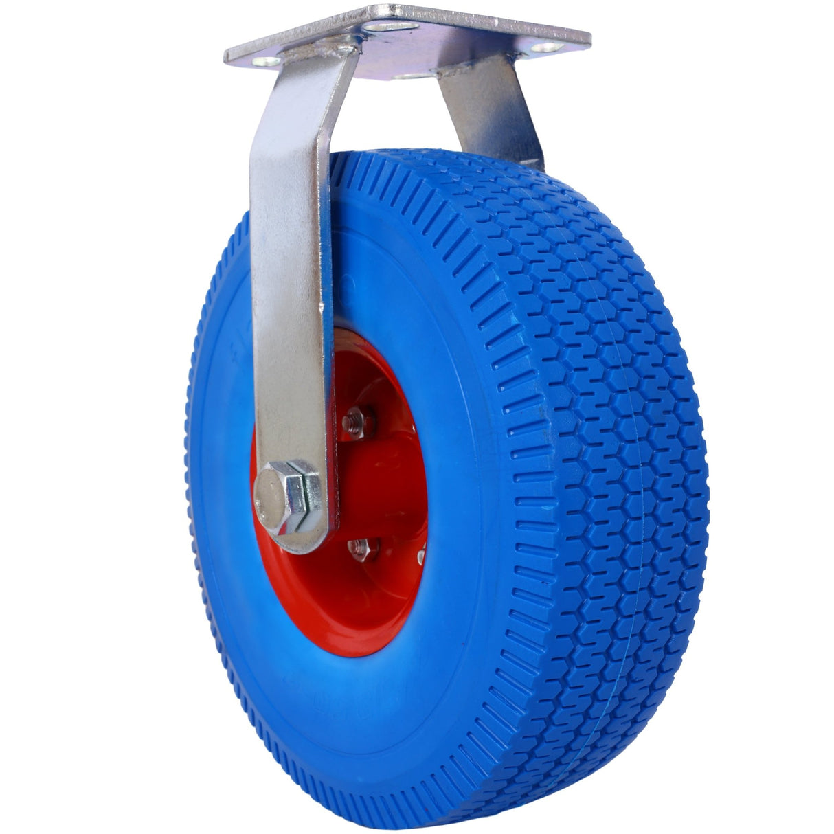 4PCS 10IN X - Large Flat Free Caster Wheel (2PCS Swivel+2PCS Rigid) Swivel Plate Steel Hub with Ball Bearings 5/8 - Inch Bore Centered Axle Blue - Fab Heavy Parts