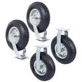 4PCS 12IN Pneumatic Pire(2PCS Swivel +2PCS Rigid) Caster Wheel Swivel Plate Steel Hub with Ball Bearings 5/8 - Inch Bore Centered Axle Black - Fab Heavy Parts