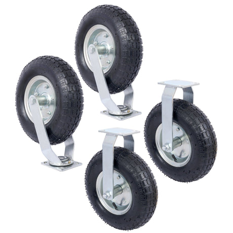 4PCS 12IN Pneumatic Pire(2PCS Swivel +2PCS Rigid) Caster Wheel Swivel Plate Steel Hub with Ball Bearings 5/8 - Inch Bore Centered Axle Black - Fab Heavy Parts