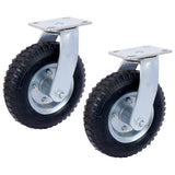 4PCS 8IN Caster Pneumatic Tire(2PCS Swivel +2PCS Rigid) Wheel Swivel Plate Steel Hub with Ball Bearings 5/8 - Inch Bore Centered Axle Black - Fab Heavy Parts