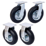4PCS 8IN Caster Pneumatic Tire(2PCS Swivel +2PCS Rigid) Wheel Swivel Plate Steel Hub with Ball Bearings 5/8 - Inch Bore Centered Axle Black - Fab Heavy Parts