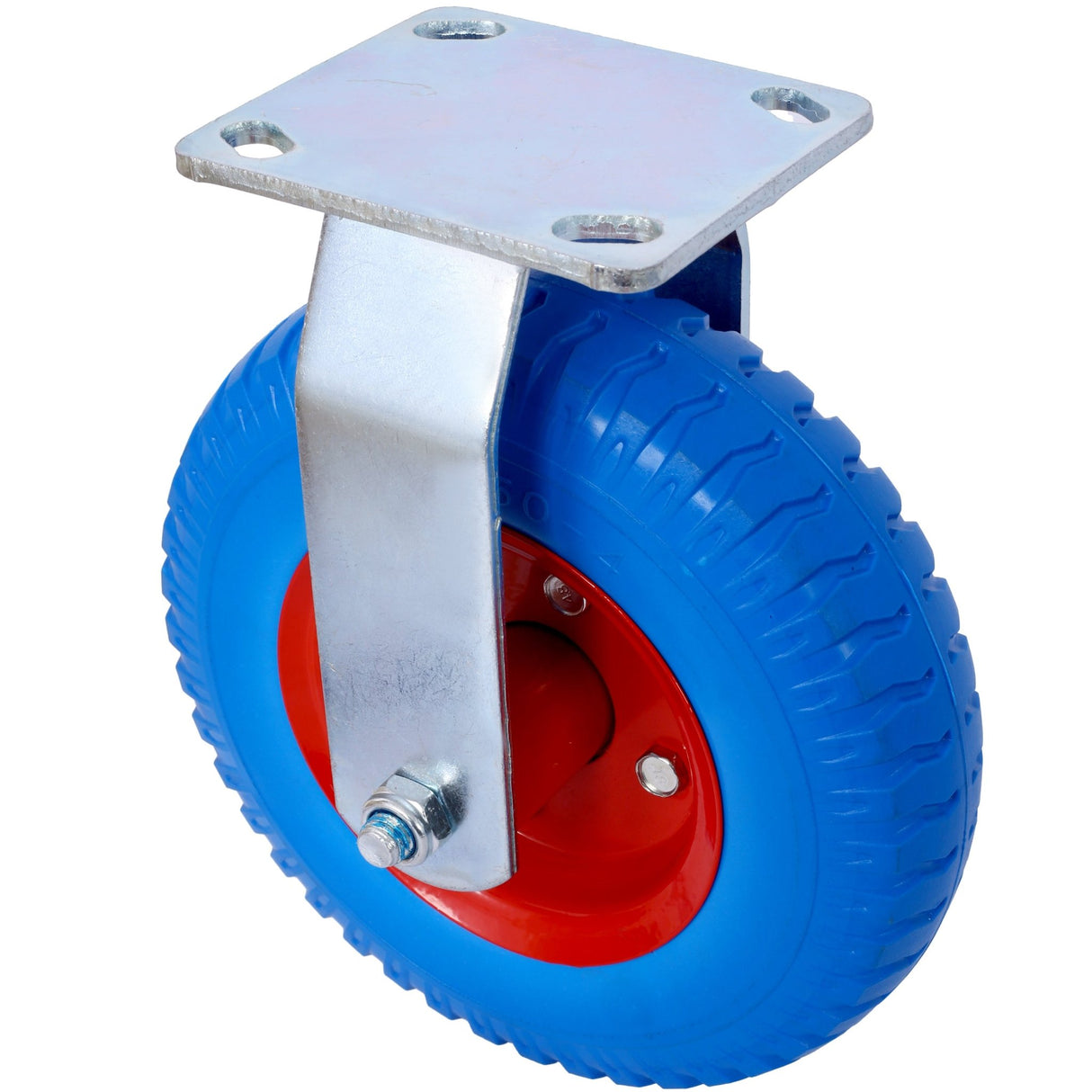 4PCS 8IN Flat Free (2PCS Swivel +2PCS Rigid) Caster Wheel Swivel Plate Steel Hub with Ball Bearings 5/8 - Inch Bore Centered Axle Blue - Fab Heavy Parts